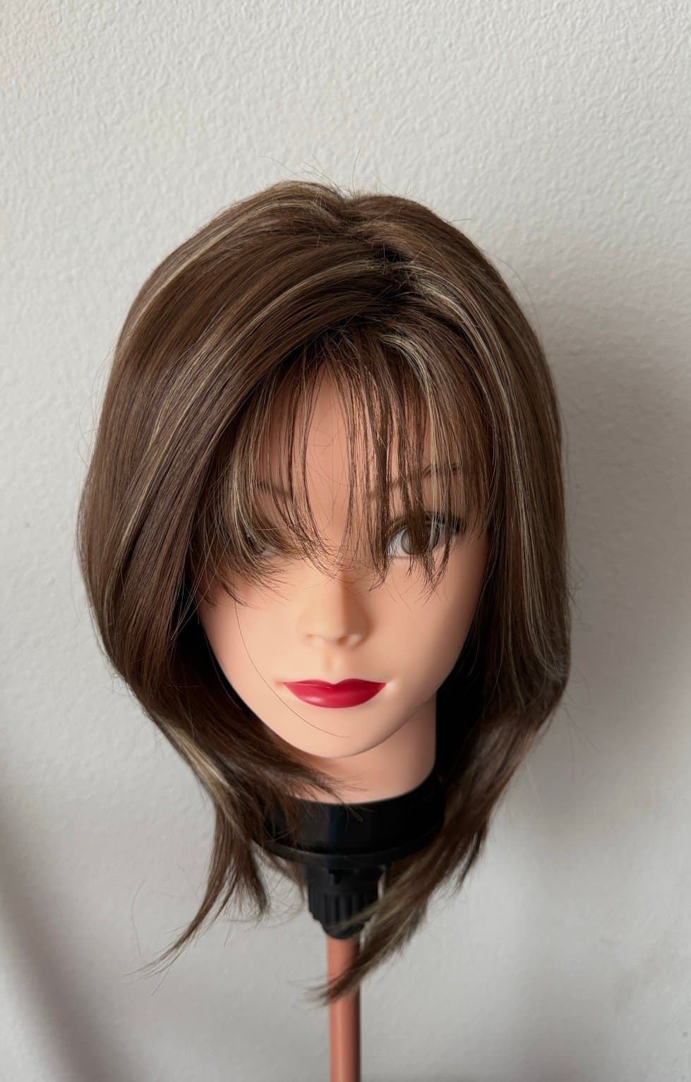 Synthetic Blend Brown Wig w/ Blonde Highlights with bangs - Thumbnail 6