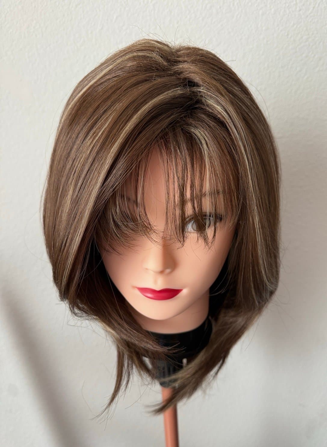Synthetic Blend Brown Wig w/ Blonde Highlights with bangs - Thumbnail 10
