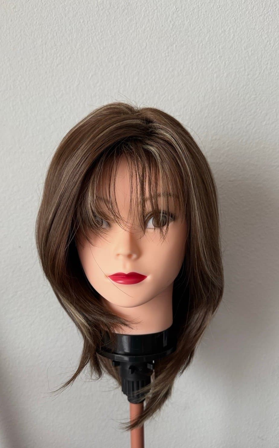 Synthetic Blend Brown Wig w/ Blonde Highlights with bangs - Thumbnail 9