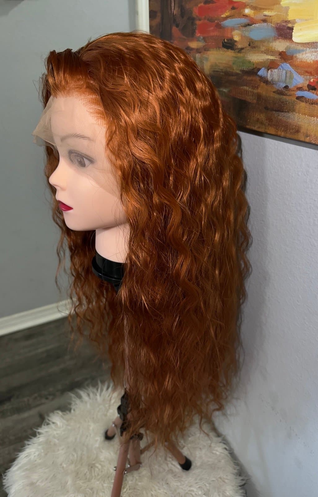Synthetic Blend Long Ginger Reddish Brown Wavy Lace Front Wig - Thumbnail 12