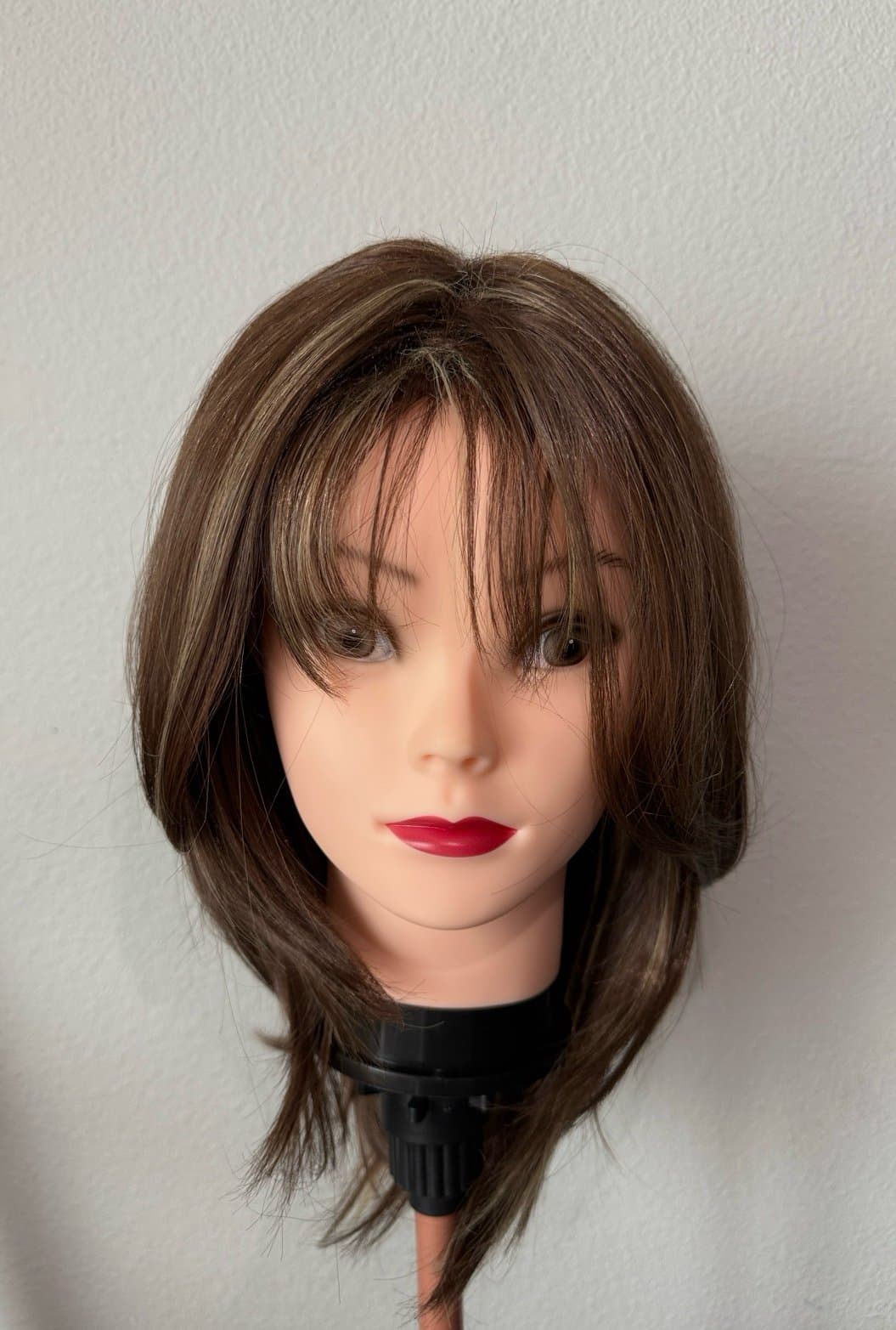 Synthetic Blend Brown Wig w/ Blonde Highlights with bangs - Thumbnail 12