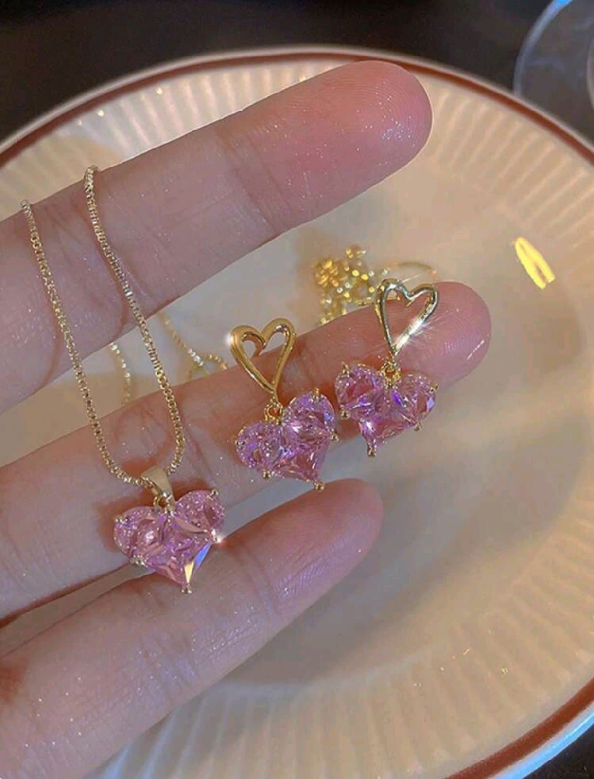 Diamond Heart Flower Rose Gold/Plated Necklace