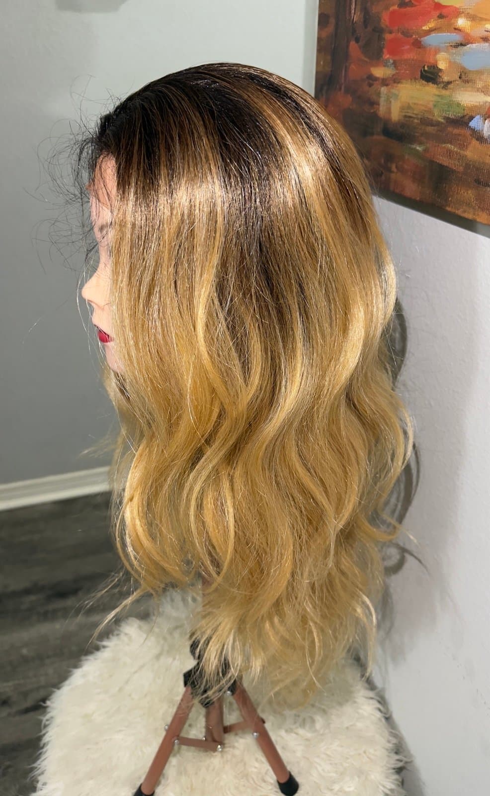 Synthetic Blend Ombre blonde wavy lace front wig with cross lace - Thumbnail 2