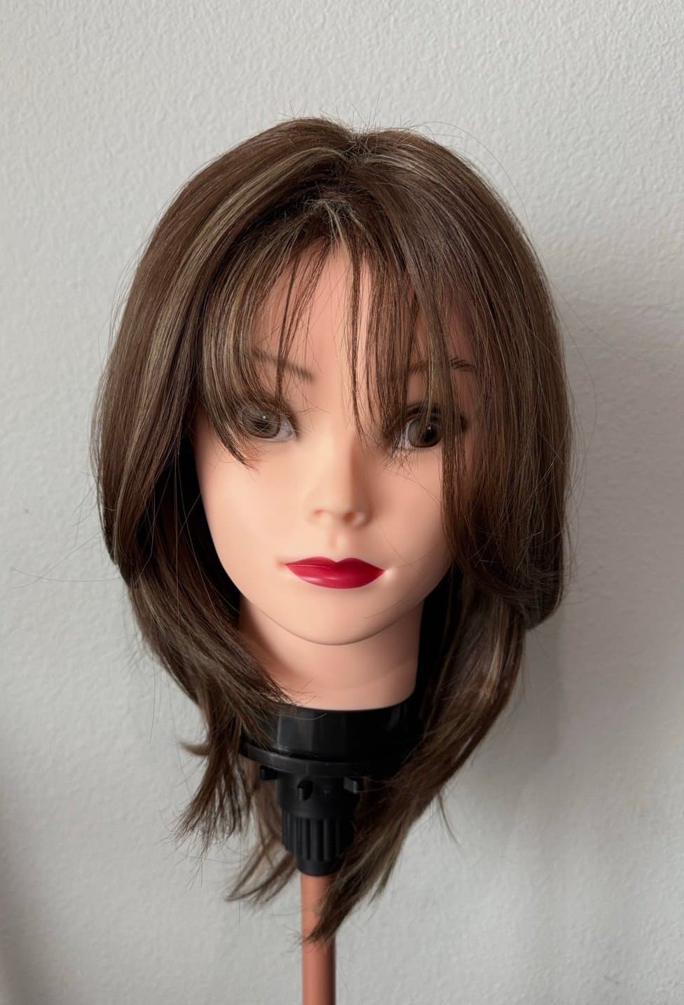 Synthetic Blend Brown Wig w/ Blonde Highlights with bangs - Thumbnail 4