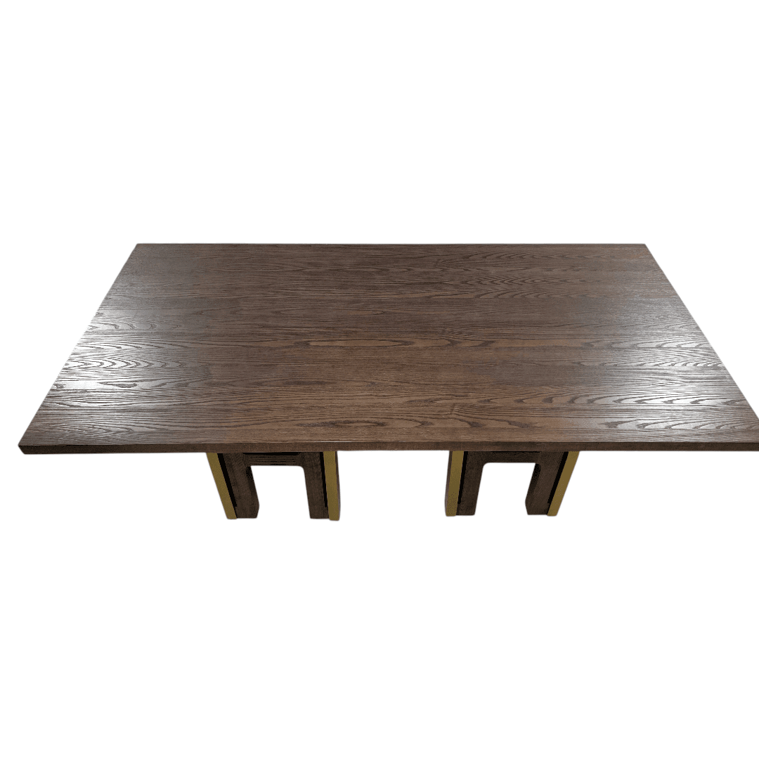 Everly Quinn Solid Wood Dining Table For 6-8, Farmhouse Rectangular Wooden Dining Room Table With Rustic Brown Ash Wood & Brushed Gold Legs - Thumbnail 7