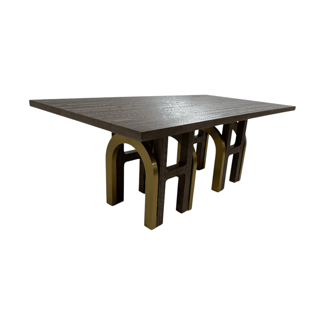 Everly Quinn Solid Wood Dining Table For 6-8, Farmhouse Rectangular Wooden Dining Room Table With Rustic Brown Ash Wood & Brushed Gold Legs - Thumbnail 6