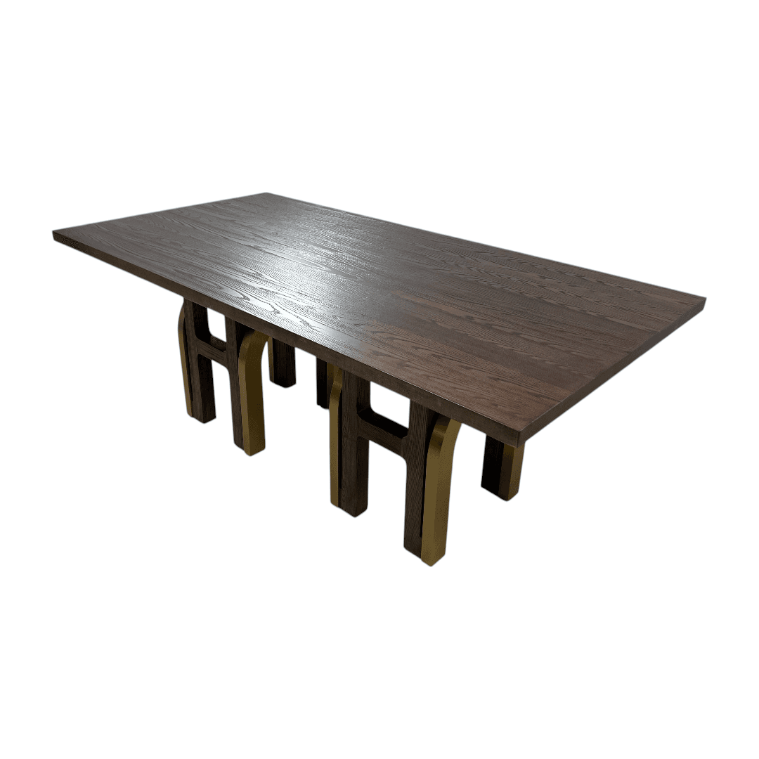 Everly Quinn Solid Wood Dining Table For 6-8, Farmhouse Rectangular Wooden Dining Room Table With Rustic Brown Ash Wood & Brushed Gold Legs - Thumbnail 14