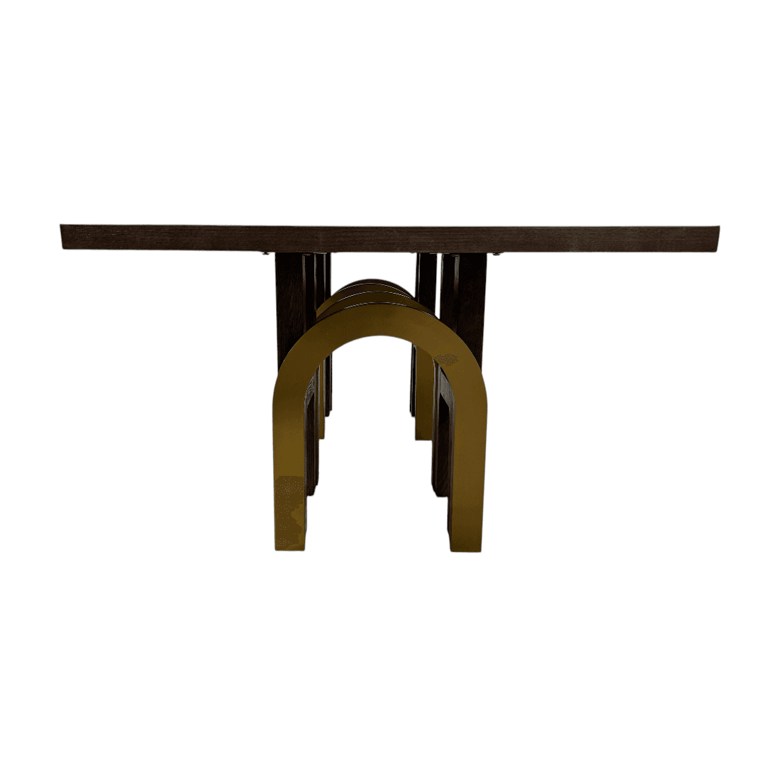 Everly Quinn Solid Wood Dining Table For 6-8, Farmhouse Rectangular Wooden Dining Room Table With Rustic Brown Ash Wood & Brushed Gold Legs - Thumbnail 9