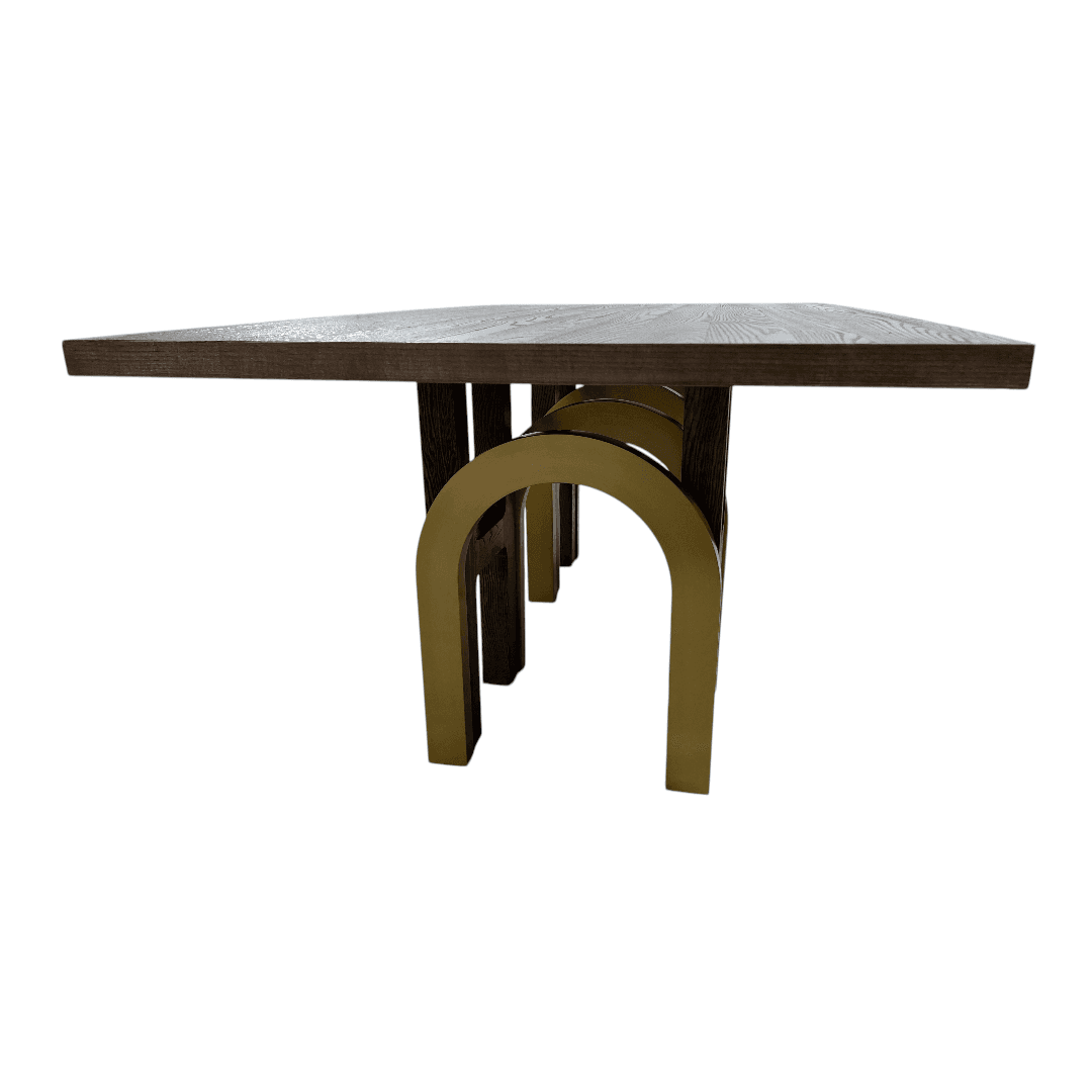 Everly Quinn Solid Wood Dining Table For 6-8, Farmhouse Rectangular Wooden Dining Room Table With Rustic Brown Ash Wood & Brushed Gold Legs - Thumbnail 10