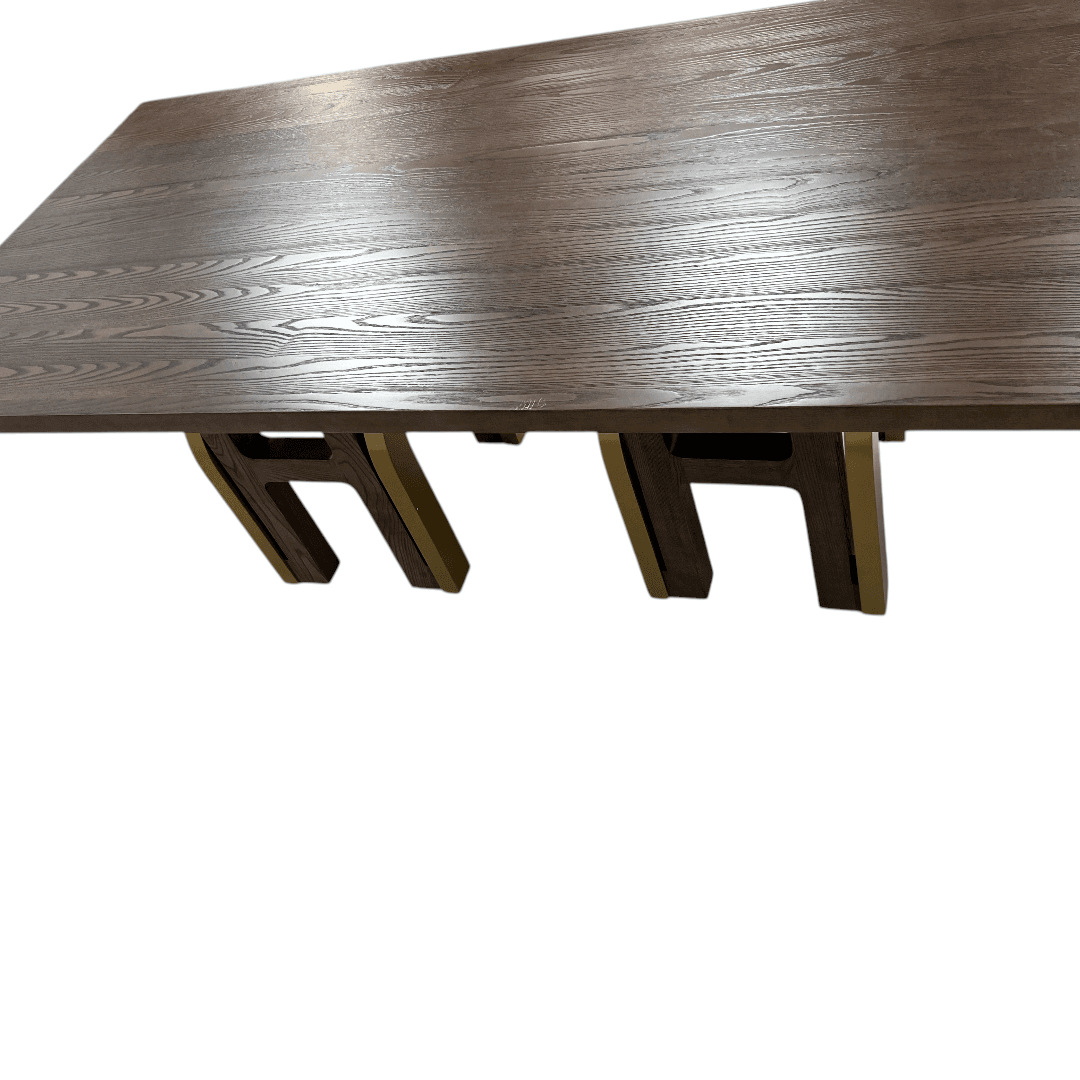 Everly Quinn Solid Wood Dining Table For 6-8, Farmhouse Rectangular Wooden Dining Room Table With Rustic Brown Ash Wood & Brushed Gold Legs - Thumbnail 11