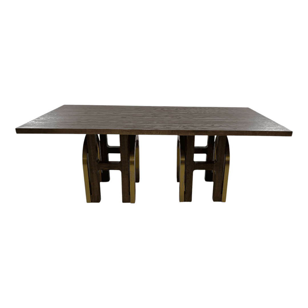 Everly Quinn Solid Wood Dining Table For 6-8, Farmhouse Rectangular Wooden Dining Room Table With Rustic Brown Ash Wood & Brushed Gold Legs - Thumbnail 13