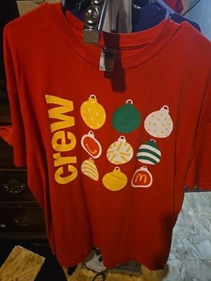 McDonald’s Crew Employee Holiday Christmas Ornaments Red T-Shirt XL - Image 1