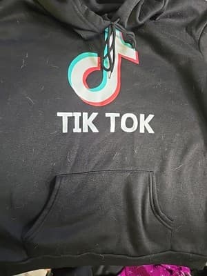 Men's Hooded Sweatshirt TikTok Drawstring, Black - Thumbnail 2