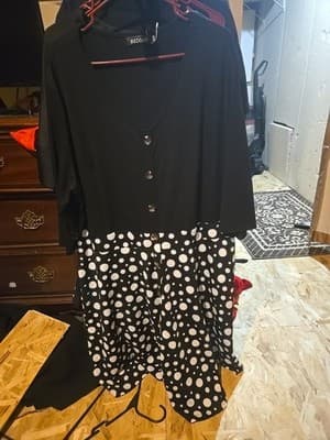 Size 22 Black Polka Dot Dress 1 Piece With Pockets - Image 1