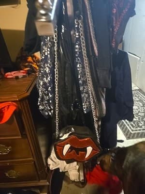 Red Glitter Lips & Fangs Crossbody Purse Chain Strap Valentines Love Whimsigoth