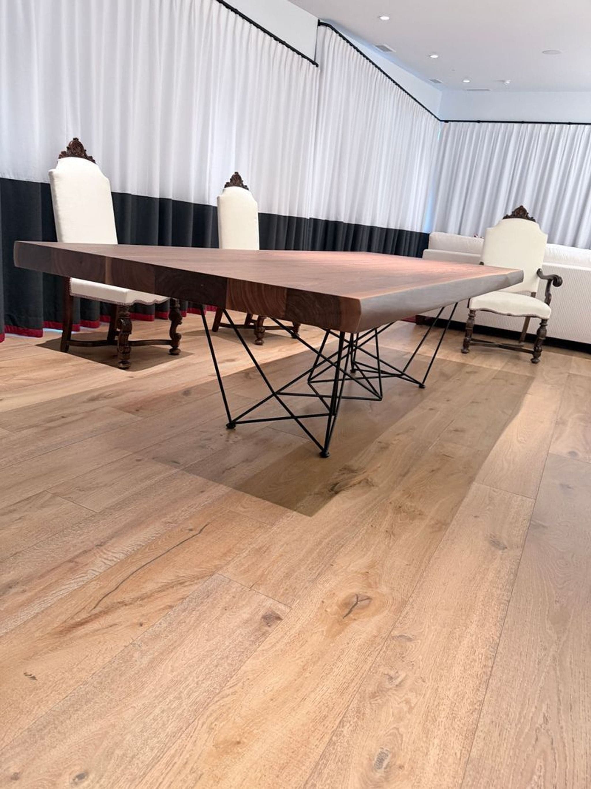 Cattelan Italia Solid Wood Dining Table with Modern Metal Base - Thumbnail 3