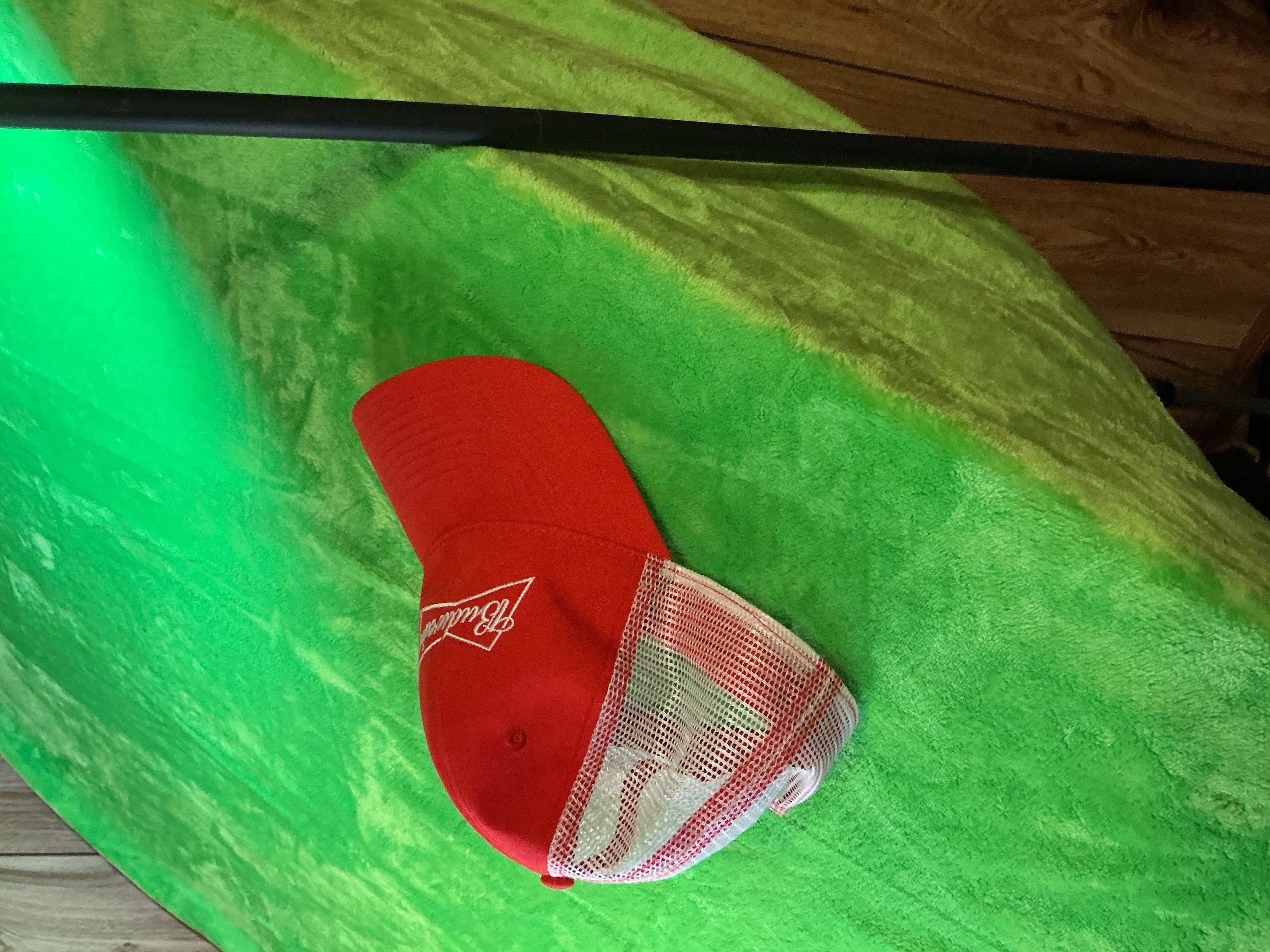 Budweiser Beer Red White Mesh Snapback Trucker Hat Cap Advertising NOS - Thumbnail 3