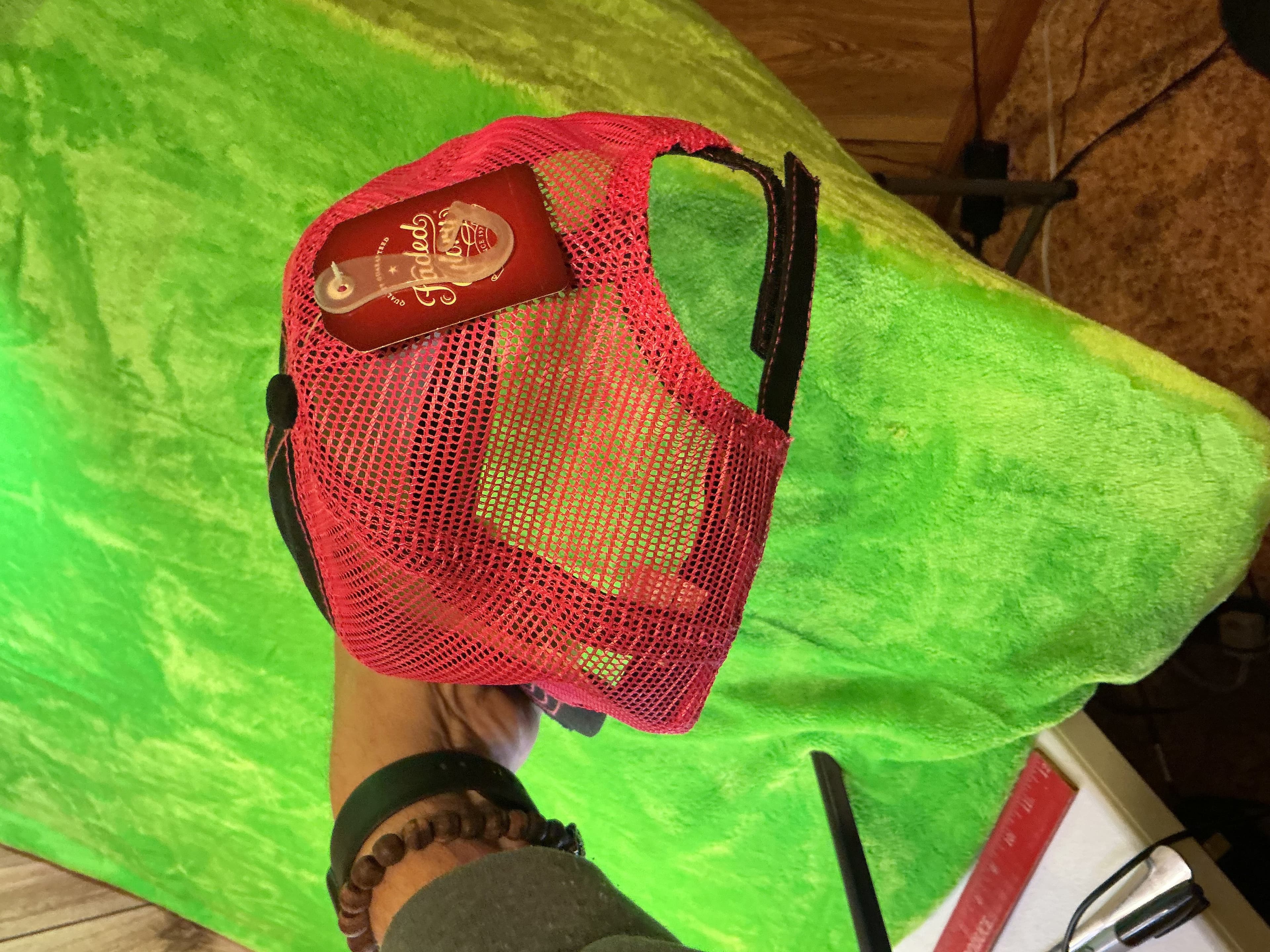 Black and Pink Trucker Hat with Mesh Back - Thumbnail 4