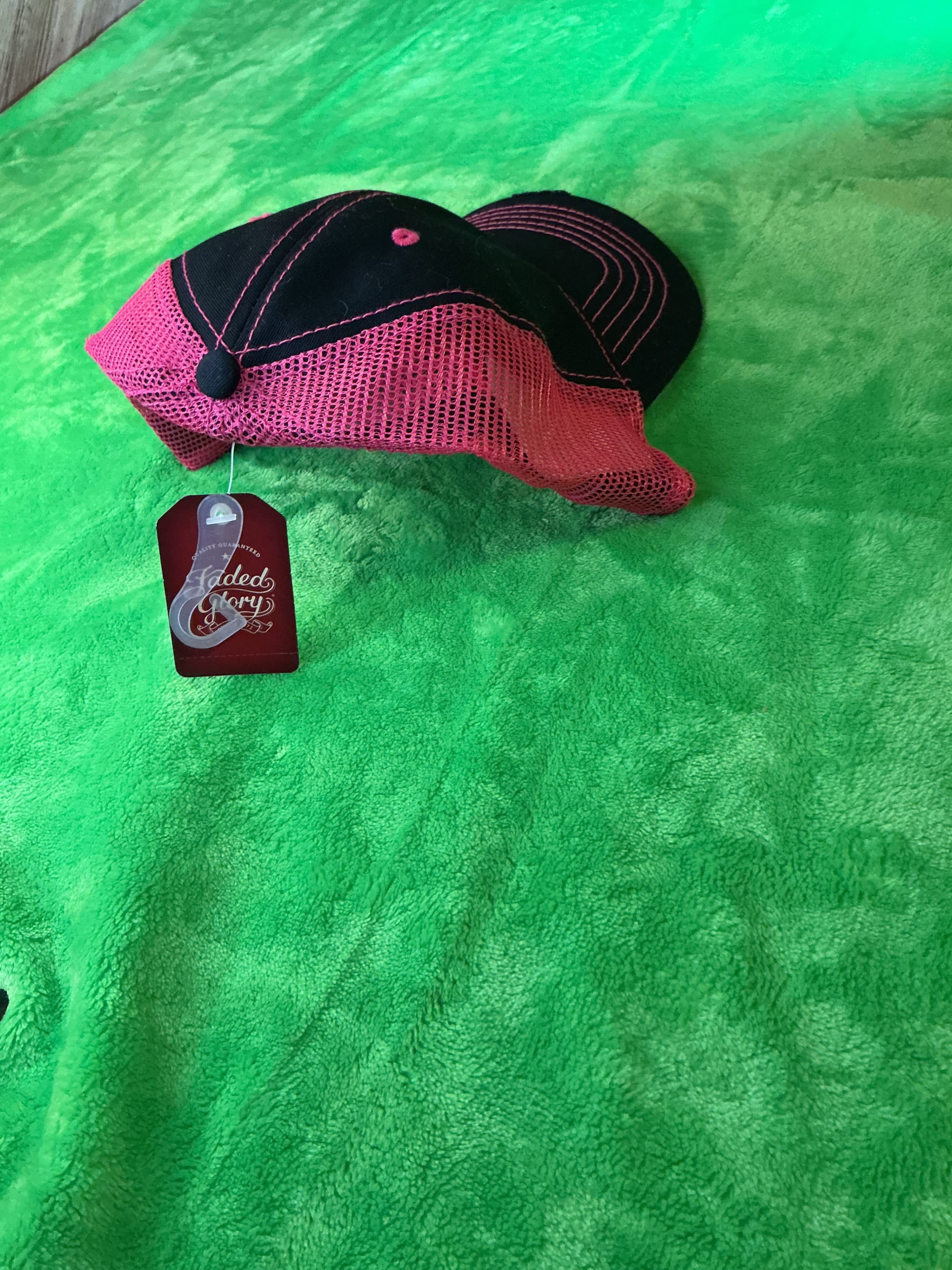 Black and Pink Trucker Hat with Mesh Back - Thumbnail 2