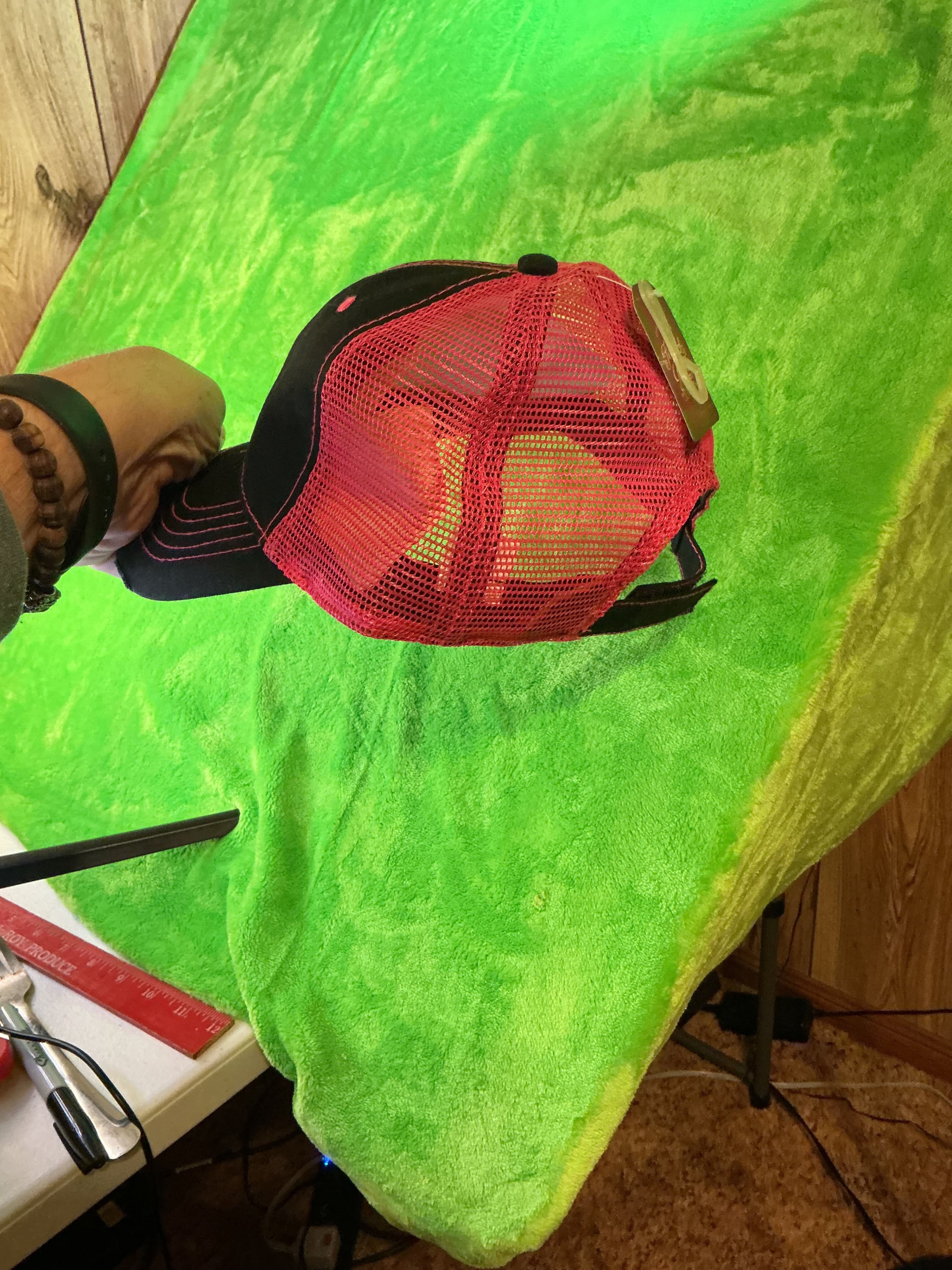 Black and Pink Trucker Hat with Mesh Back - Thumbnail 3