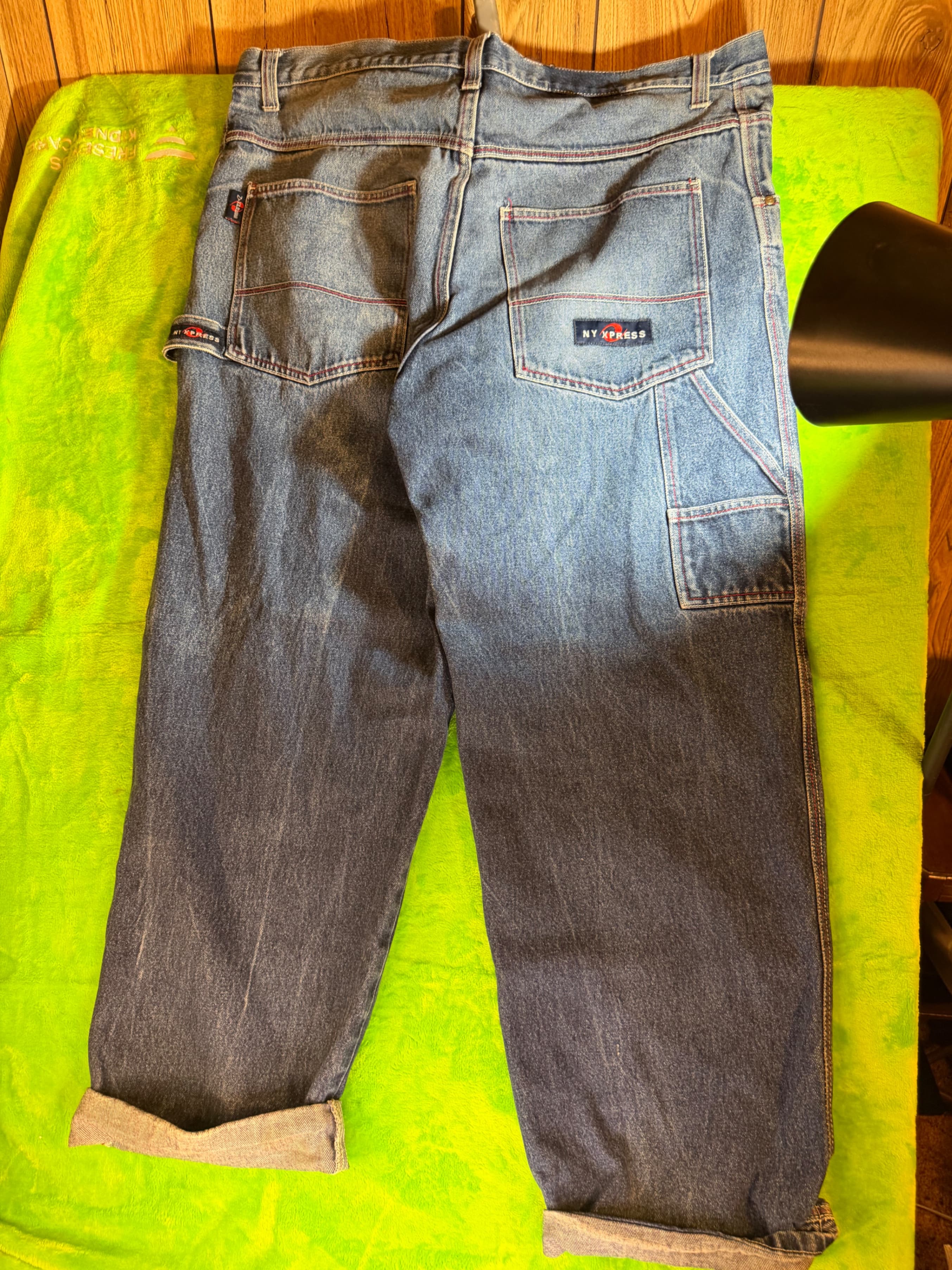 Vintage Y2K NY Xpress Carpenter Jeans Size 40 Baggy Wide Leg Red Stitch Denim - Thumbnail 10