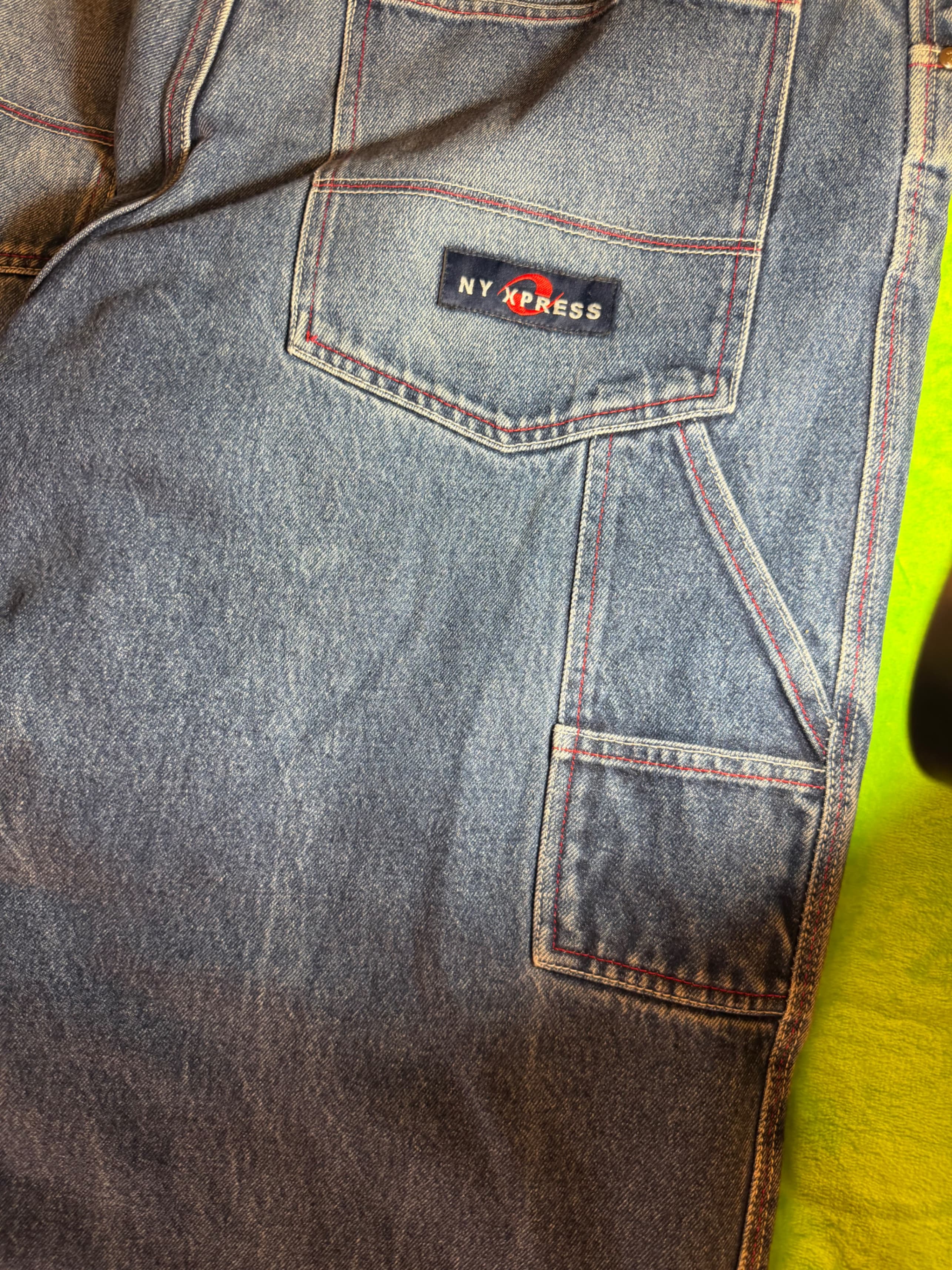 Vintage Y2K NY Xpress Carpenter Jeans Size 40 Baggy Wide Leg Red Stitch Denim - Thumbnail 9
