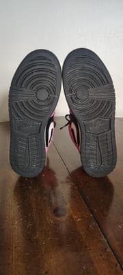 Air Jordan 1 Mid Shoes Youth Size 5.5Y Pink Black Leather Sneakers 555112-002 - Thumbnail 8