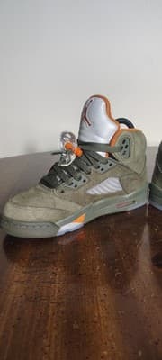 Air Jordan 5 Retro Olive Shoes Youth Size 3.5Y Green Suede Sneakers 440888-308 - Thumbnail 7