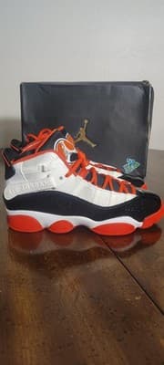 Nike Air Jordan 6 Rings Shoes Youth 6Y White Orange Black Sneakers DV1345-108 - Thumbnail 3