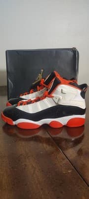 Nike Air Jordan 6 Rings Shoes Youth 6Y White Orange Black Sneakers DV1345-108 - Image 1