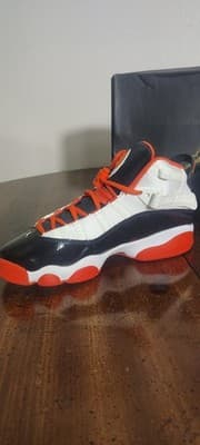 Nike Air Jordan 6 Rings Shoes Youth 6Y White Orange Black Sneakers DV1345-108 - Thumbnail 7