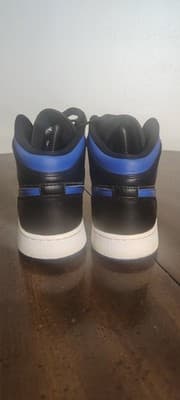 Nike Air Jordan 1 Mid 554725-068 Black Blue Leather Kids Sneakers 7Y - Thumbnail 2