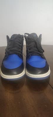 Nike Air Jordan 1 Mid 554725-068 Black Blue Leather Kids Sneakers 7Y - Thumbnail 4