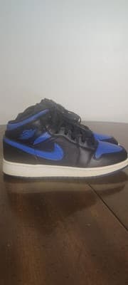 Nike Air Jordan 1 Mid 554725-068 Black Blue Leather Kids Sneakers 7Y - Thumbnail 3