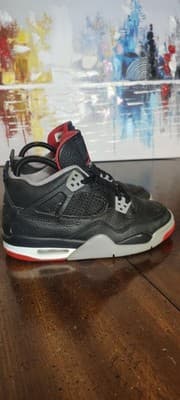 Air Jordan 4 Retro Bred Reimagined Shoes Youth Size 5Y Black Sneakers FQ8213-006 - Thumbnail 3