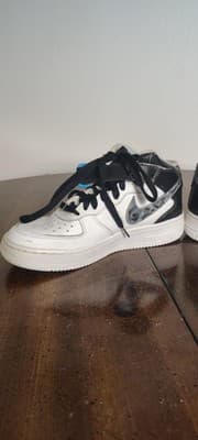 Nike Air Force 1 Mid Shoes Youth Kids Size 5Y White Black Sneakers 314195-113 - Thumbnail 7
