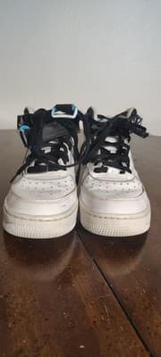Nike Air Force 1 Mid Shoes Youth Kids Size 5Y White Black Sneakers 314195-113 - Thumbnail 4