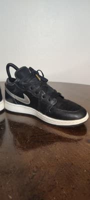 Nike Air Jordan 1 Low Shoes Youth Size 4Y Black Silver Sneakers FZ3921-001 - Thumbnail 6