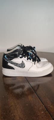 Nike Air Force 1 Mid Shoes Youth Kids Size 5Y White Black Sneakers 314195-113 - Thumbnail 3