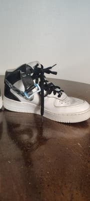 Nike Air Force 1 Mid Shoes Youth Kids Size 5Y White Black Sneakers 314195-113 - Thumbnail 6