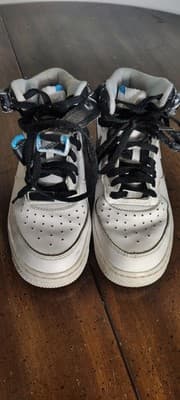 Nike Air Force 1 Mid Shoes Youth Kids Size 5Y White Black Sneakers 314195-113 - Thumbnail 5