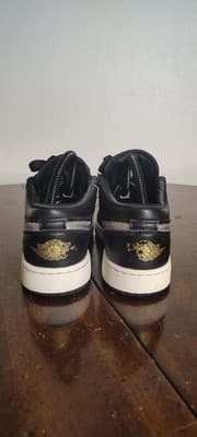 Nike Air Jordan 1 Low Shoes Youth Size 4Y Black Silver Sneakers FZ3921-001 - Thumbnail 2