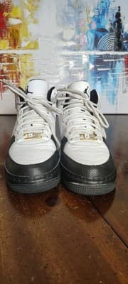Vintage Jordan AF 1 Shoes Youth Size 6Y White Black Leather Sneakers 317743-101 - Thumbnail 4