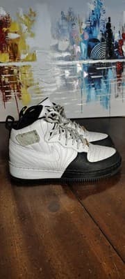 Vintage Jordan AF 1 Shoes Youth Size 6Y White Black Leather Sneakers 317743-101 - Thumbnail 3