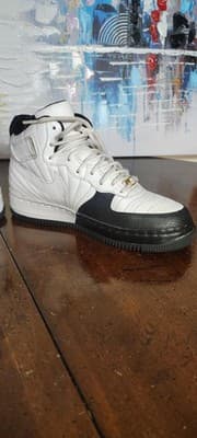 Vintage Jordan AF 1 Shoes Youth Size 6Y White Black Leather Sneakers 317743-101 - Thumbnail 6
