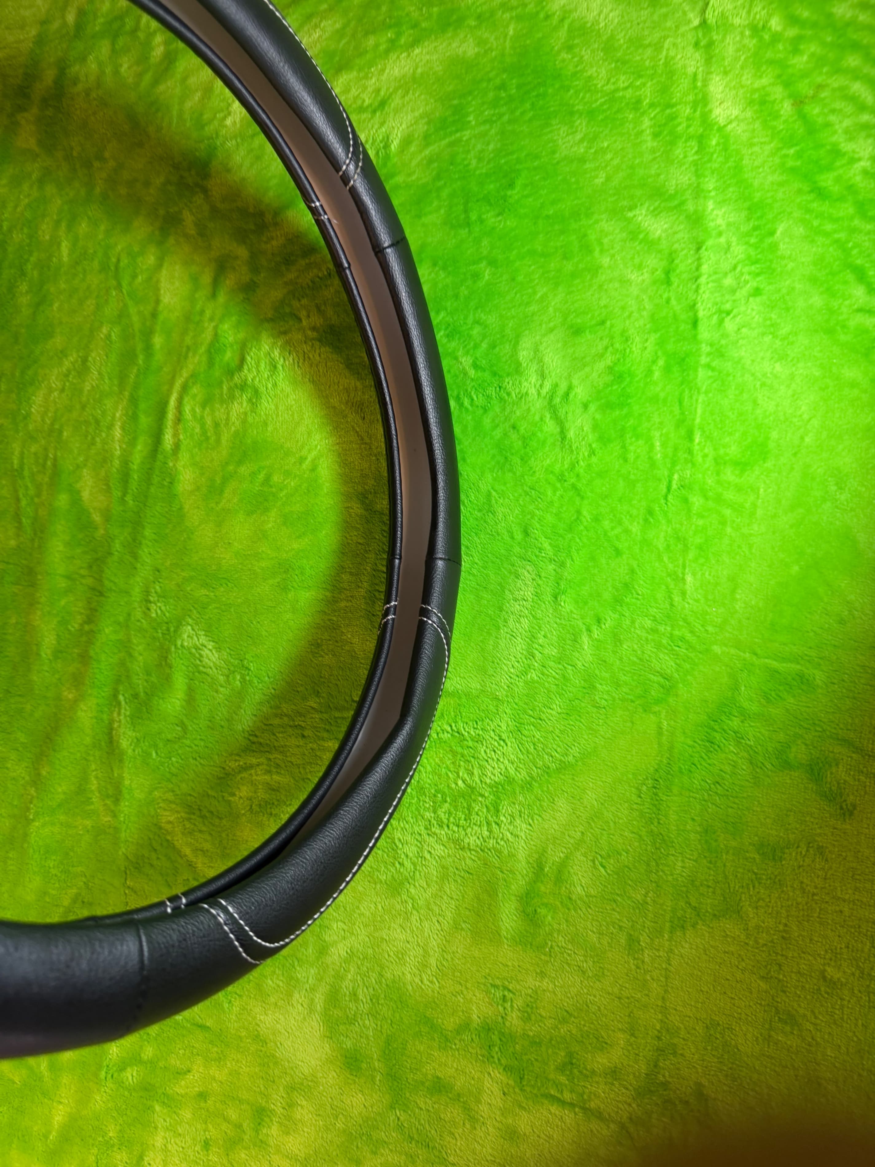 Black Leather Steering Wheel Cover with Stitching - Thumbnail 4