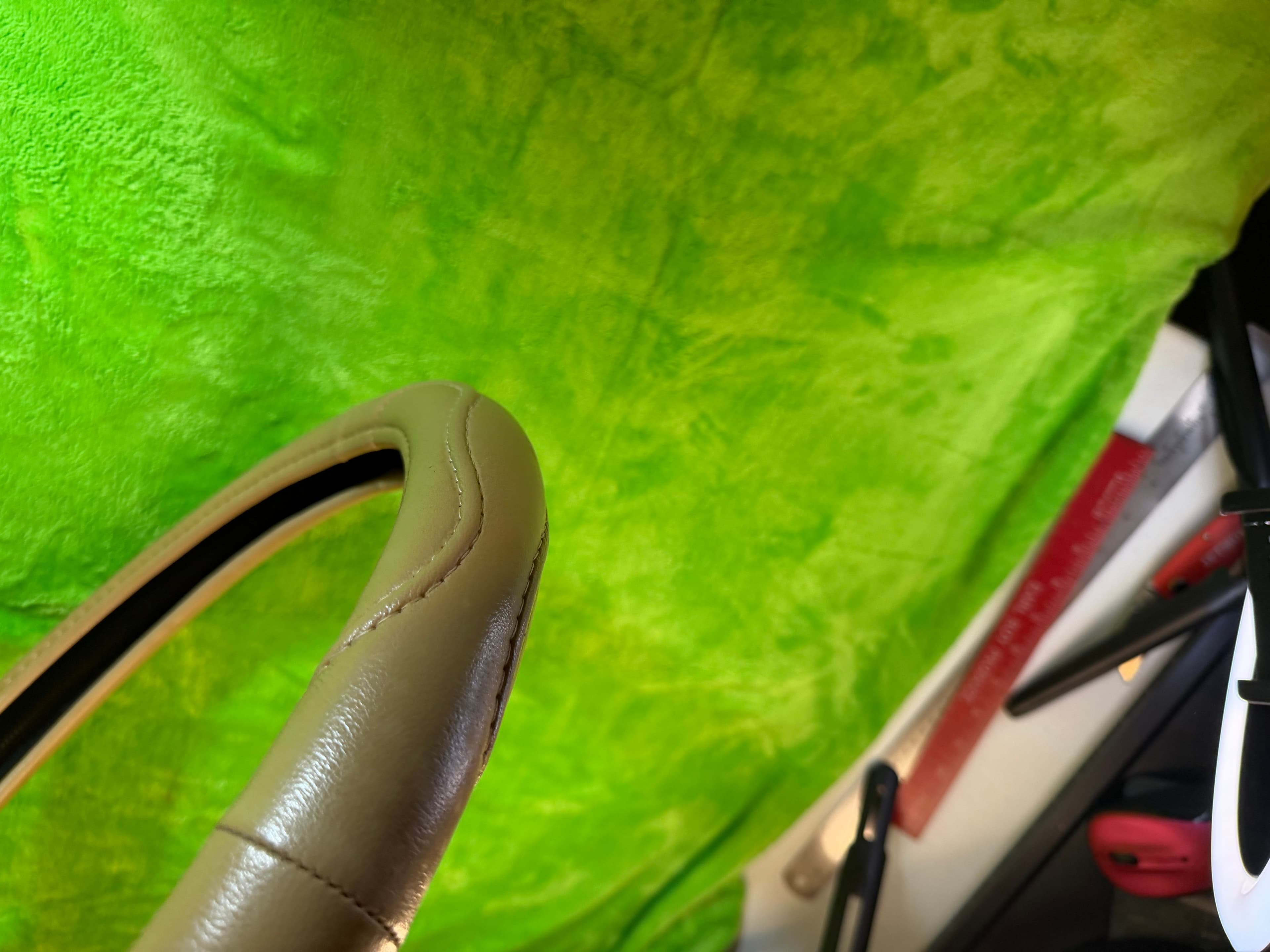 Leather Steering Wheel Cover, Beige, Universal Fit - Thumbnail 5