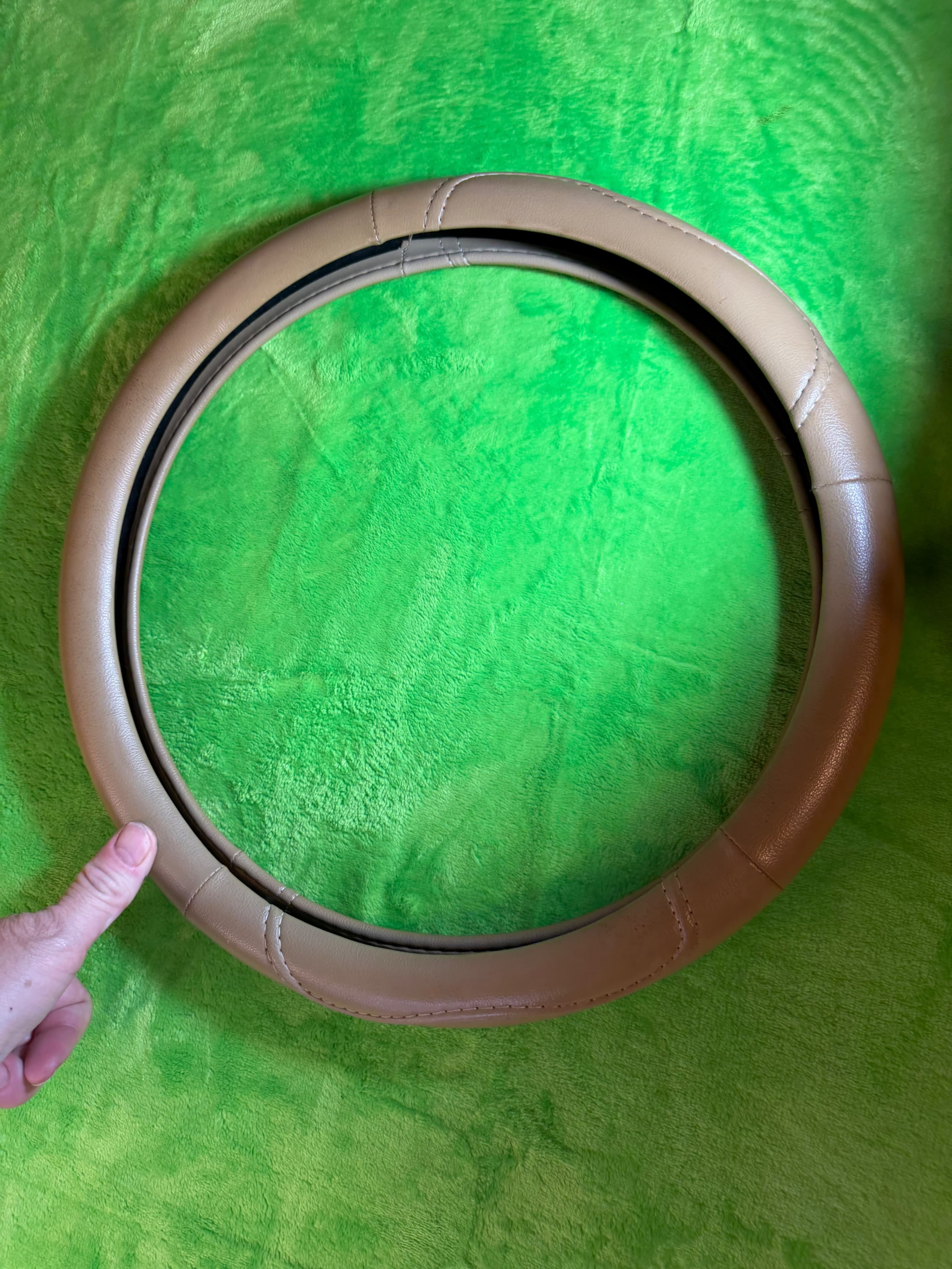 Leather Steering Wheel Cover, Beige, Universal Fit - Thumbnail 2