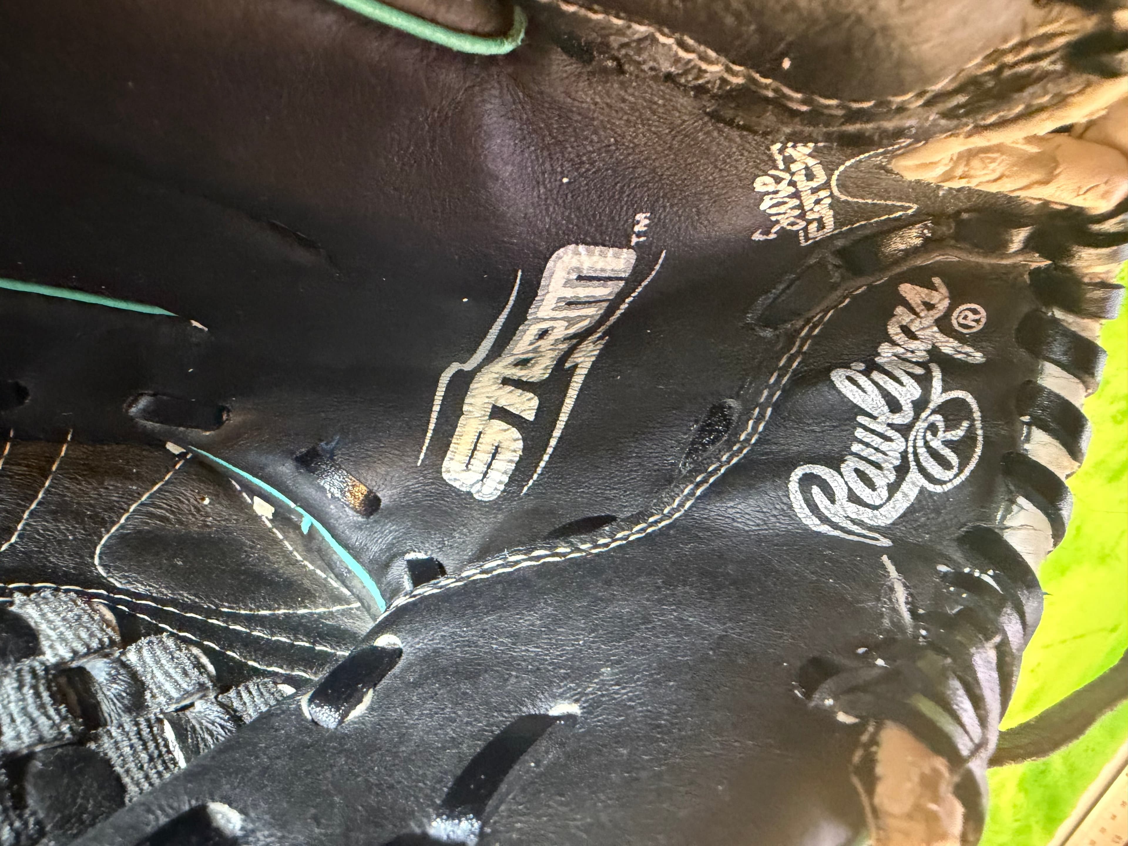 Rawlings All Leather Softball Glove - Black & Teal - Thumbnail 4
