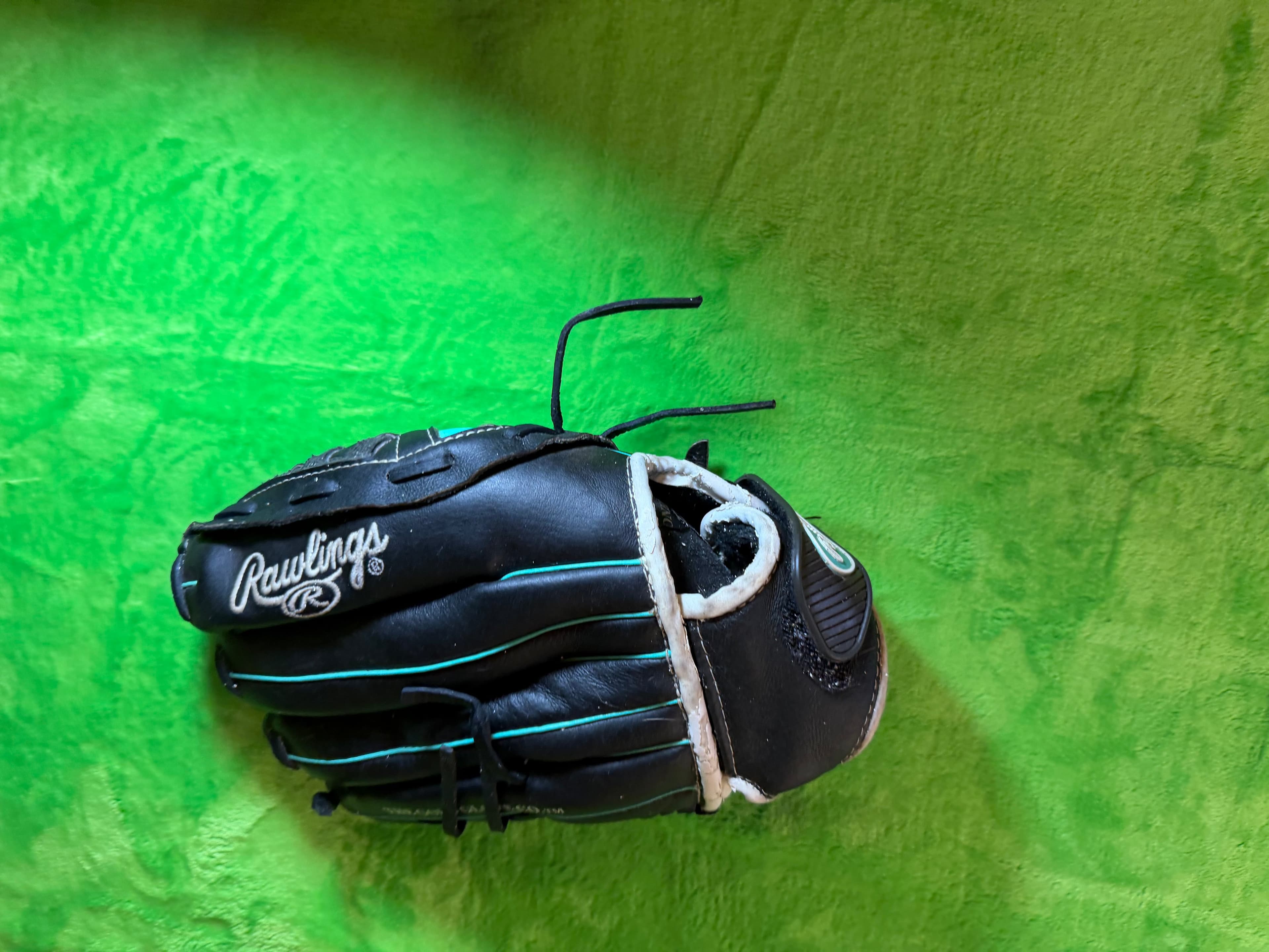Rawlings All Leather Softball Glove - Black & Teal - Thumbnail 2